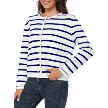 LATAHUO Women's Striped Cardigan Soft Versatile Knitwear