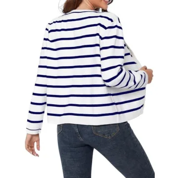 LATAHUO Women's Striped Cardigan Soft Versatile Knitwear