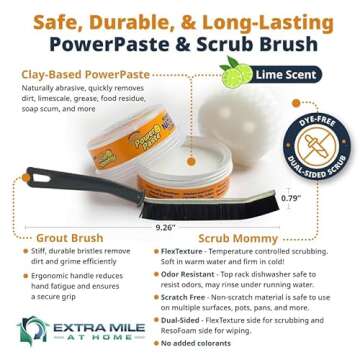 Extra Mile at Home Power Paste Natural Cleaner Bundle, Includes Power Paste With Flexible Brush for Hard to Reach Cleaning Projects