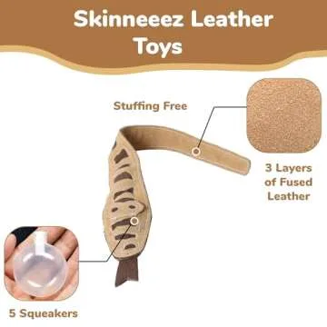 SPOT Skineeez Leather Snake - Stuffingless Dog Toy Made from Real Leather with 5 Squeakers, Mess Fre...