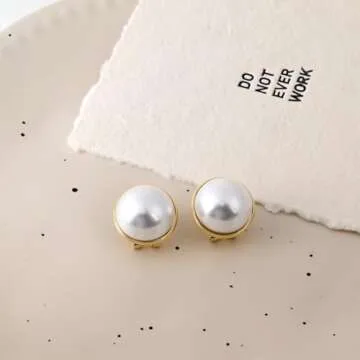 Gold Pearl Stud Earrings for Women Vintage Large Pearl Earrings Retro Earrings Button Earrings for Gift