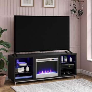 Ameriwood Home Lumina Fireplace TV Stand, Black Oak, Holds TVs up to 70", Modern Entertainment Cente...