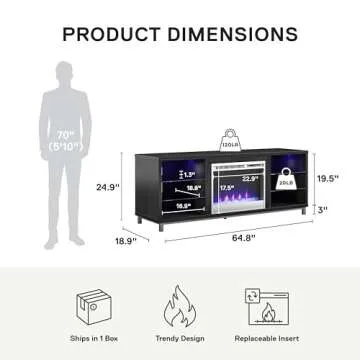 Ameriwood Home Lumina Fireplace TV Stand, Black Oak, Holds TVs up to 70", Modern Entertainment Center with RGB LED Lights