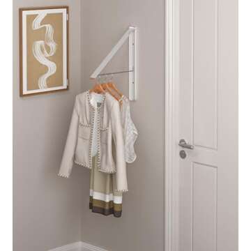 Dr.DJ Clothes Drying Rack Wall Mounted, Retractable & Foldable Clothes Hanger for Laundry Room Organization and Storage, Clothes Hanger Rack for Dorm, Closet, Balcony, Laundry Room(1P, Metal, White)