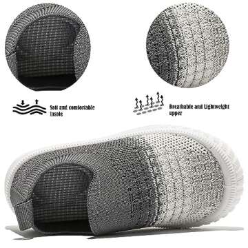 DADAWEN Boys Girls Toddler Sneakers Kids Lightweight Walking Shoes Mesh Breathable Tennis Shoes for Toddler/Little Kids Cream/Grey US Size 11 M Little Kid