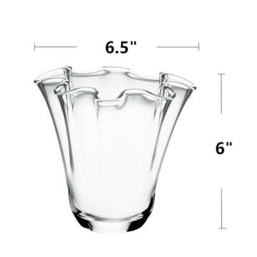 CYS EXCEL Clear Glass 3D Flower with Ruffle Rim Wavy Bouquet Trumpet Vase Unique Modern Home Décor ...