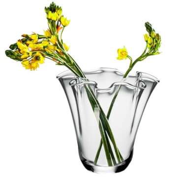 CYS EXCEL Clear Glass 3D Flower with Ruffle Rim Wavy Bouquet Trumpet Vase Unique Modern Home Décor Centerpieces Hurricane Floating Candle Holder