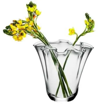 CYS EXCEL Clear Glass 3D Flower with Ruffle Rim Wavy Bouquet Trumpet Vase Unique Modern Home Décor Centerpieces Hurricane Floating Candle Holder