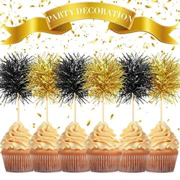 Chinco 100 Pcs Foil Firework Cupcake Toppers Sparkle Tinsel Cake Toppers Cake Decoration Cocktail Fr...