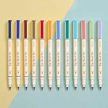 WRITECH Arts Sign Brush Pen Brush Tip Marker Felt Tip Water Based Ink Color Pens 12 Assorted Pastel ...