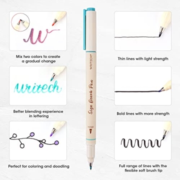 WRITECH Arts Brush Pens Water Based Vintage Colors for Art