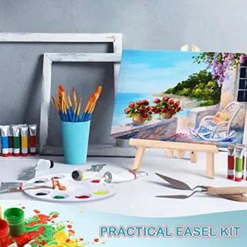 96 Pcs Painting Set with Easels, 8 Wood Easels, 80 Brushes with Nylon Brush Head, 8 Plastic Palettes Acrylic Supplies Kit for Adults Sip and Party Arts, 7.5 x 11.8 in Easel, No Paint