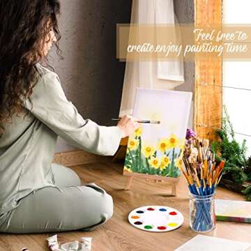 96 Pcs Painting Set with Easels, 8 Wood Easels, 80 Brushes with Nylon Brush Head, 8 Plastic Palettes Acrylic Supplies Kit for Adults Sip and Party Arts, 7.5 x 11.8 in Easel, No Paint