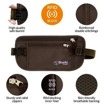 Boxiki Travel Money Belt - RFID Blocking Waist Bag, Secure Fanny Pack for Men and Women, Fits Passpo...