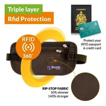 Boxiki Travel Money Belt - RFID Blocking Waist Bag, Secure Fanny Pack for Men and Women, Fits Passport, Wallet, Phone and Personal Items, Waist Pack (Brown)