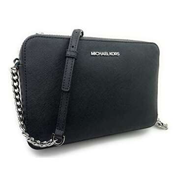 Michael Kors Women's Jet Set Item Crossbody Bag in Black with Silver hardware (Black/Silver)