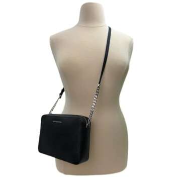 Michael Kors Women's Jet Set Item Crossbody Bag in Black with Silver hardware (Black/Silver)