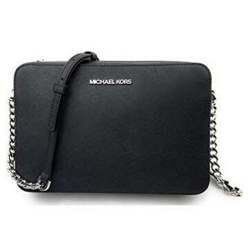 Michael Kors Women's Jet Set Item Crossbody Bag in Black with Silver hardware (Black/Silver)