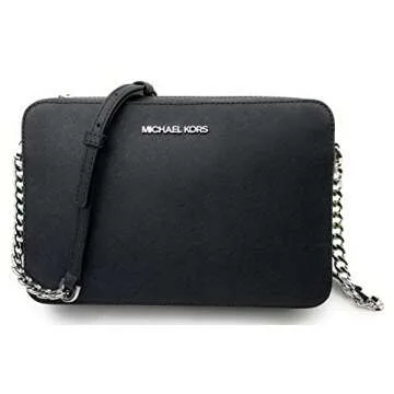 Michael Kors Women's Jet Set Item Crossbody Bag in Black with Silver hardware (Black/Silver)