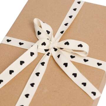 Sisterly Market Cotton Herringbone Custom Ribbon Natural 5/8' x 10 Yards (5/8 inch, Black Hearts)