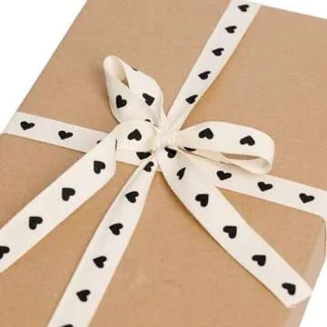 Sisterly Market Cotton Herringbone Custom Ribbon Natural 5/8' x 10 Yards (5/8 inch, Black Hearts)