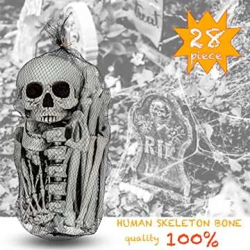 SUNREEK 28 Pcs Halloween Skeleton Bones and Skull with 100g Spider Webs and 30 Fake Spiders, Super S...