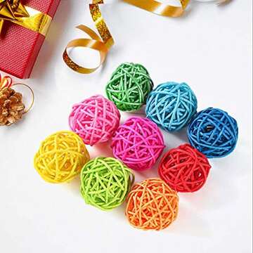 VUAOHIY 100 Pieces Wicker Rattan Balls Parrot Bird Toys Chewing Toys for Parakeet Budgie Cockatoo, Grapevine Ball for Birds, DIY Craft Party Wedding Multi-Colored (100 pcs, 1.18In)