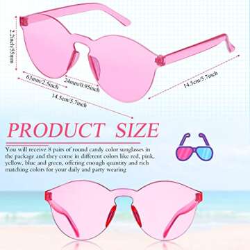 TOODOO 8 Pairs Candy Color Sunglasses for Women Rimless Frameless Round Sunglasses Transparent Tinted Glasses