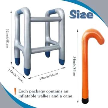 2 PCS Inflatable Walker and Cane,Funny Old Age Costume Accessories,Retirement Party Decorations Gag ...