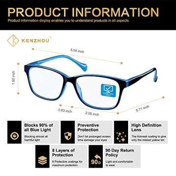 K KENZHOU Blue Light Blocking Glasses/Computer/Gaming/TV/Phones Glasses with Spring Hinges, Anti Eye...