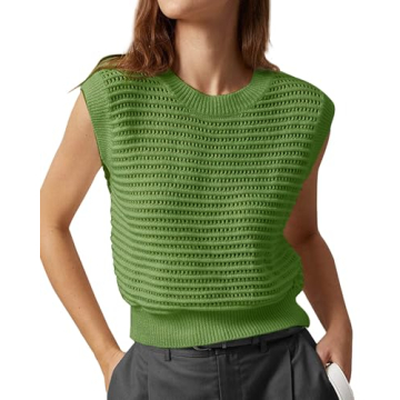 Summer Sweater Vest for Women Crew Neck Sleeveless Knit Solid Casual Ribbed Preppy Pullover Tops Gre...