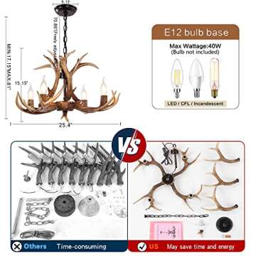 OLHAPZP Antler Chandelier Lighting Deer Lamp Vintage Rustic Farmhouse Chandelier Light Fixture for Dining Room Kitchen Island Bedroom Entryway Foyer(4 Lights, Brown)