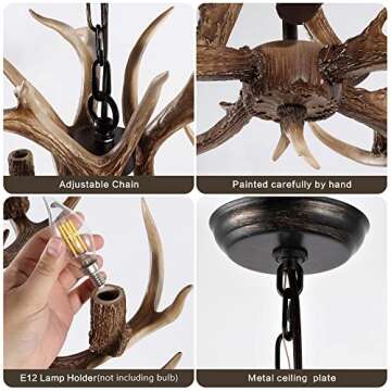 OLHAPZP Antler Chandelier Lighting Deer Lamp Vintage Rustic Farmhouse Chandelier Light Fixture for Dining Room Kitchen Island Bedroom Entryway Foyer(4 Lights, Brown)