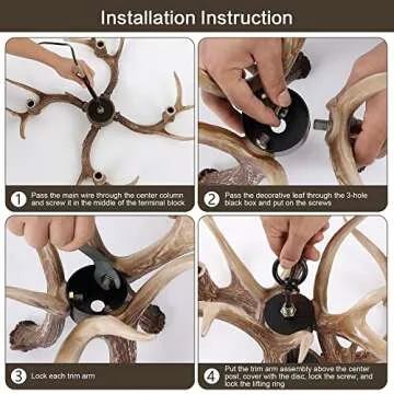 OLHAPZP Antler Chandelier Lighting Deer Lamp Vintage Rustic Farmhouse Chandelier Light Fixture for Dining Room Kitchen Island Bedroom Entryway Foyer(4 Lights, Brown)