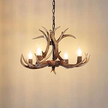 OLHAPZP Antler Chandelier Lighting Deer Lamp Vintage Rustic Farmhouse Chandelier Light Fixture for Dining Room Kitchen Island Bedroom Entryway Foyer(4 Lights, Brown)