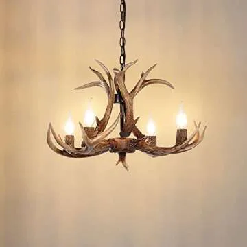 OLHAPZP Antler Chandelier Lighting Deer Lamp Vintage Rustic Farmhouse Chandelier Light Fixture for Dining Room Kitchen Island Bedroom Entryway Foyer(4 Lights, Brown)