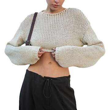 KMBANGI Women Sexy Slim Crop Shirt Long Sleeve Crewneck Fitted Tshirts Top Knit Cropped Tee Blouse Retro Streetwear(Knitted Crop Gray,S)