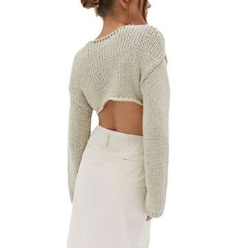 KMBANGI Women Sexy Slim Crop Shirt Long Sleeve Crewneck Fitted Tshirts Top Knit Cropped Tee Blouse Retro Streetwear(Knitted Crop Gray,S)