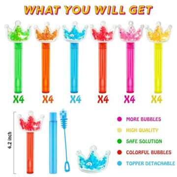 uoyoi 24Pc Glitter Crown Bubble Wands for Princess Parties