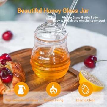 IVOLADOR I Honey Jar, Honey Pot, Honey Dispenser, Glass Honey Jar with Dipper and Lid Glass Storage ...
