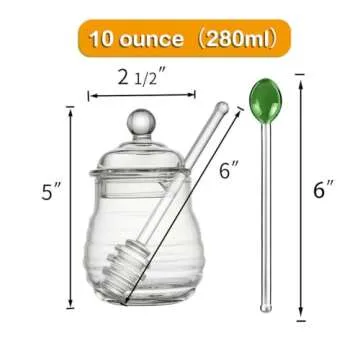 IVOLADOR I Honey Jar, Honey Pot, Honey Dispenser, Glass Honey Jar with Dipper and Lid Glass Storage Container for Home Kitchen Store Honey and Syrup 10 Ounce
