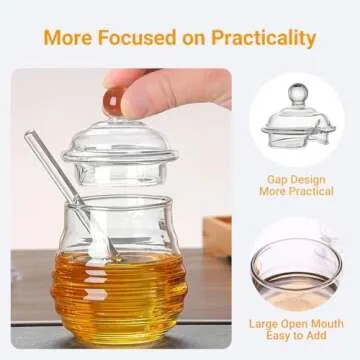 IVOLADOR I Honey Jar, Honey Pot, Honey Dispenser, Glass Honey Jar with Dipper and Lid Glass Storage Container for Home Kitchen Store Honey and Syrup 10 Ounce