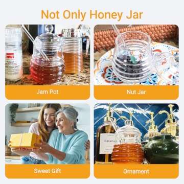 IVOLADOR I Honey Jar, Honey Pot, Honey Dispenser, Glass Honey Jar with Dipper and Lid Glass Storage Container for Home Kitchen Store Honey and Syrup 10 Ounce
