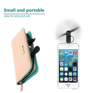 Mini 2-in-1 Cell Phone Fan for iPhone and Android Cellphones with Type C/USB C Port (4 Pack) - Small Personal Portable Pocket Fan Plug in Mobile Phones iPad for Outdoor Travel Commuting (Black)