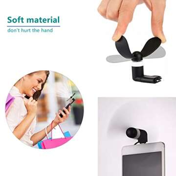 Mini 2-in-1 Cell Phone Fan for iPhone and Android Cellphones with Type C/USB C Port (4 Pack) - Small Personal Portable Pocket Fan Plug in Mobile Phones iPad for Outdoor Travel Commuting (Black)