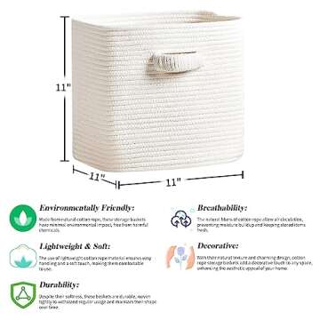 R RUNKA Storage Cube Baskets for Organizing - 3 Pack - 11 inch Square Baskets for Cube Storage, Closet Storage Bins - Woven Cube Storage Bins for Shelves - Cube Drawer - Ideal for Toy Storage |White