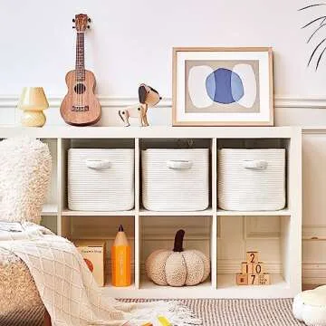 R RUNKA Storage Cube Baskets for Organizing - 3 Pack - 11 inch Square Baskets for Cube Storage, Closet Storage Bins - Woven Cube Storage Bins for Shelves - Cube Drawer - Ideal for Toy Storage |White