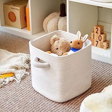 R RUNKA Storage Cube Baskets for Organizing - 3 Pack - 11 inch Square Baskets for Cube Storage, Closet Storage Bins - Woven Cube Storage Bins for Shelves - Cube Drawer - Ideal for Toy Storage |White
