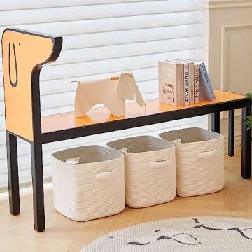 R RUNKA Storage Cube Baskets for Organizing - 3 Pack - 11 inch Square Baskets for Cube Storage, Closet Storage Bins - Woven Cube Storage Bins for Shelves - Cube Drawer - Ideal for Toy Storage |White