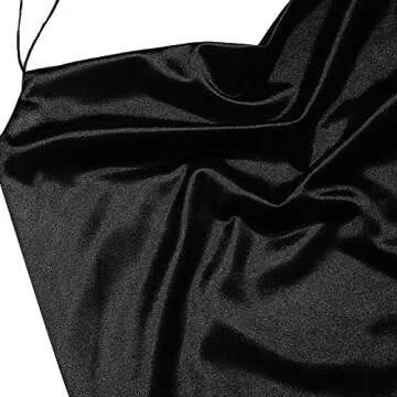 ZAFUL Women's Casual Satin Dress Spaghetti Strap Cowl Neck Slips Nightwear Side Slit Cocktail Party Silk Mini Cami Dresses (A-f Black,M)